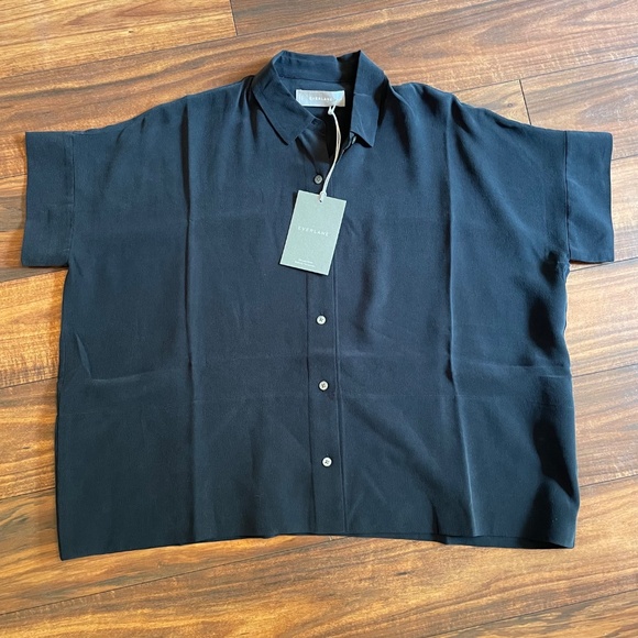 Everlane Silk Short Sleeve Square Shirt Black NWT 00  Short Sleeve - Picture 2 of 6
